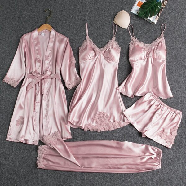 Silk Night Dress Full Set (5 in 1) - Image 3